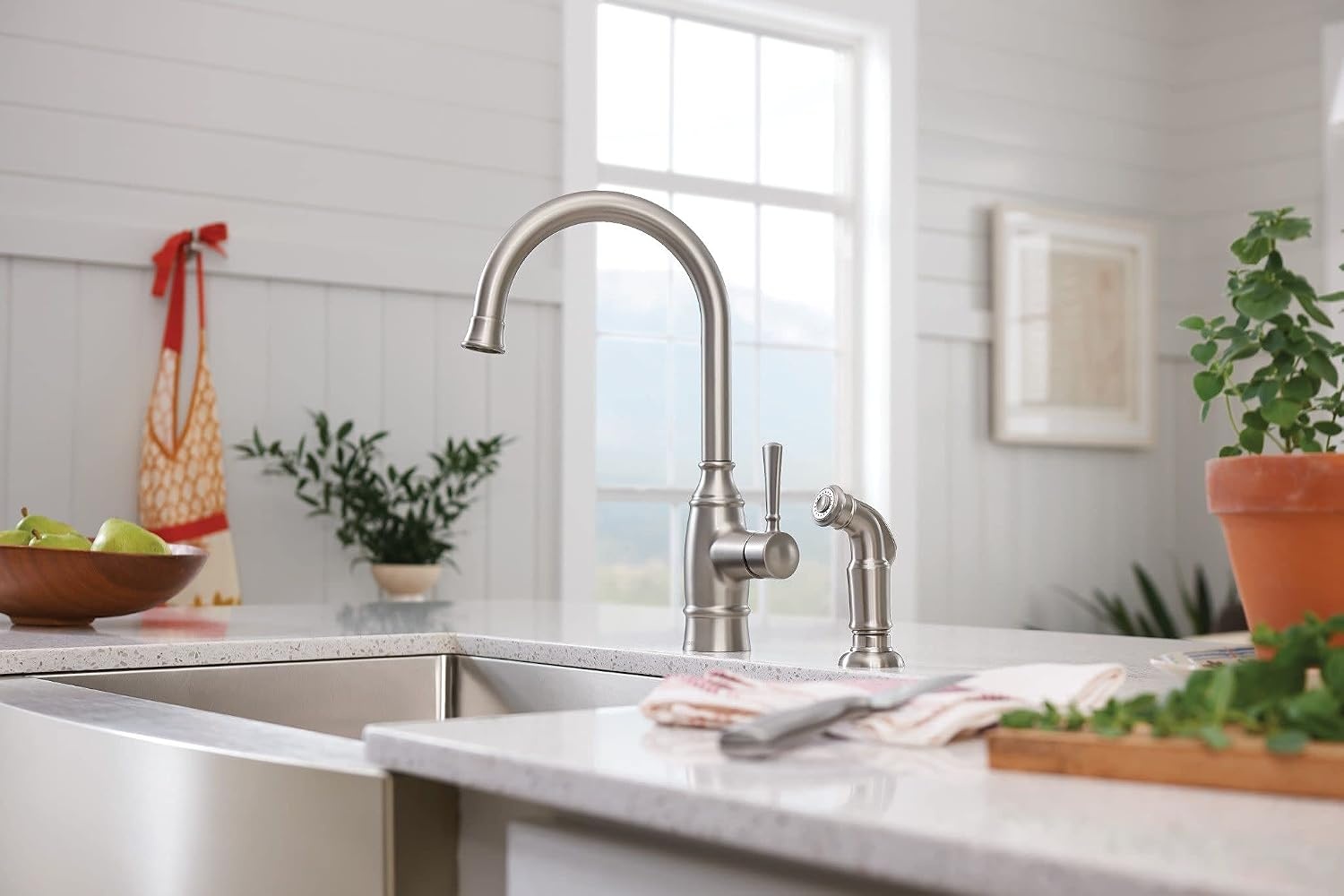 image:imageMoen G18121 Prep 18Gauge Steel Undermount Farmhouse Apron Front Single Bowl Kitchen Sink 30Inch x 21Inch Stainless Steel