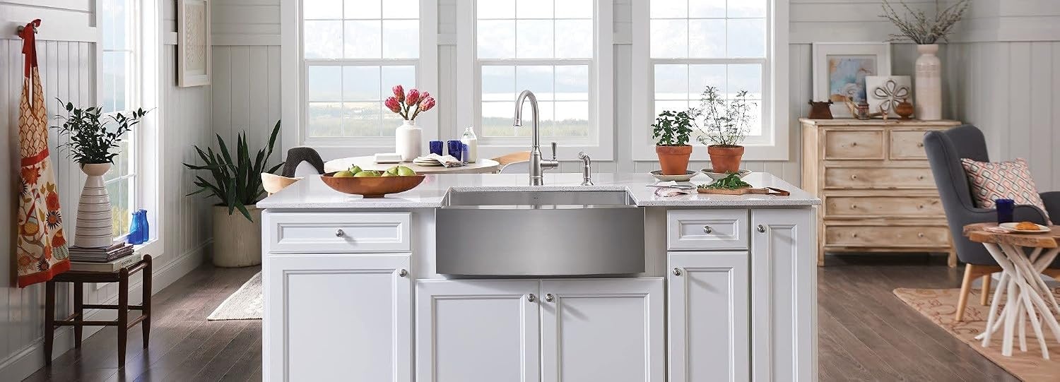 image:imageMoen G18121 Prep 18Gauge Steel Undermount Farmhouse Apron Front Single Bowl Kitchen Sink 30Inch x 21Inch Stainless Steel