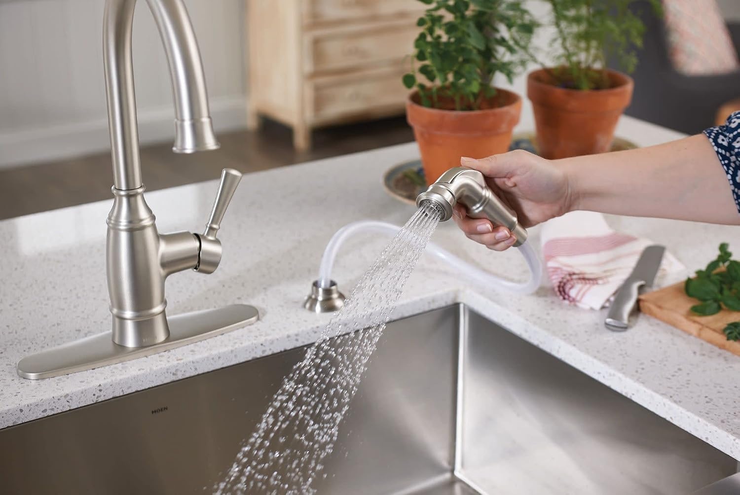 image:imageMoen G18121 Prep 18Gauge Steel Undermount Farmhouse Apron Front Single Bowl Kitchen Sink 30Inch x 21Inch Stainless Steel