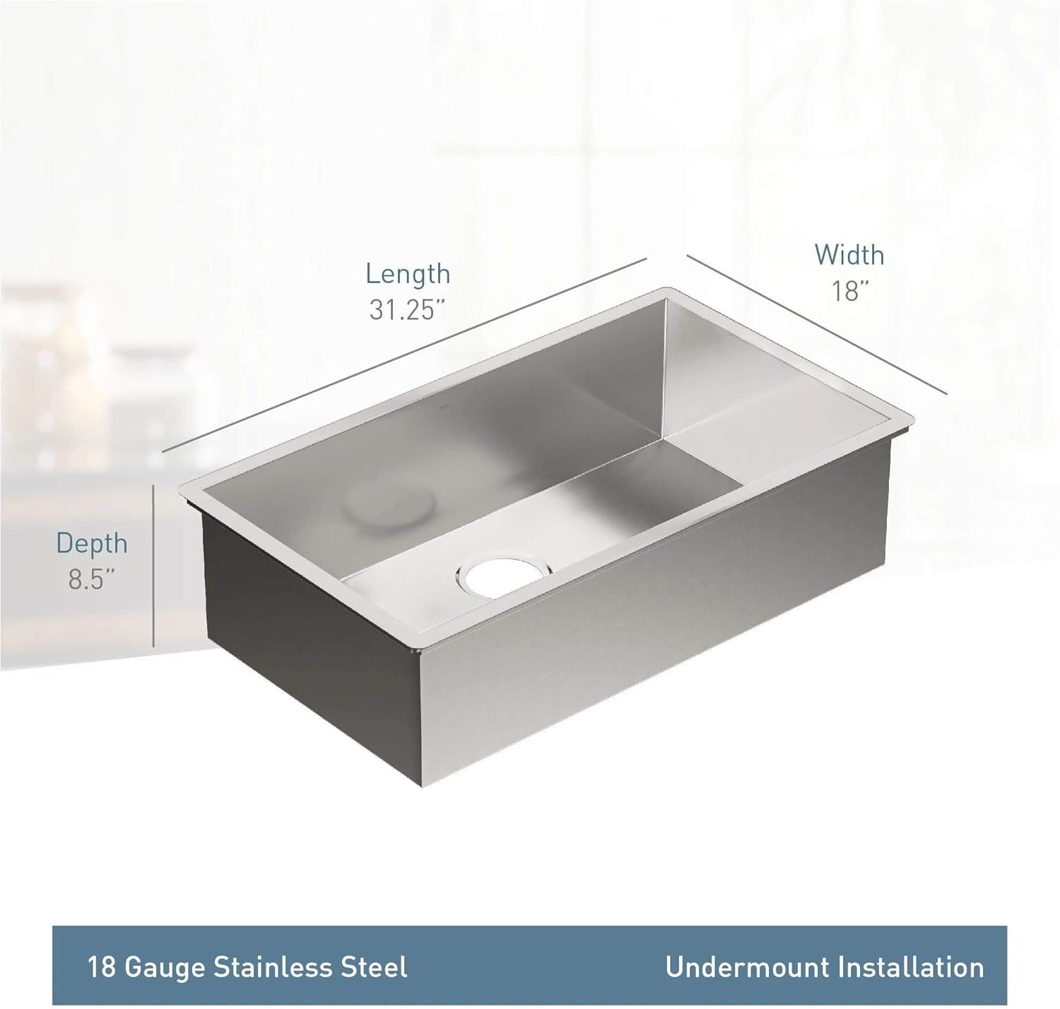 image:imageMoen G18180 Prep 18Gauge Steel Undermount Single Bowl Kitchen Sink 31Inch x 18Inch Stainless Steel