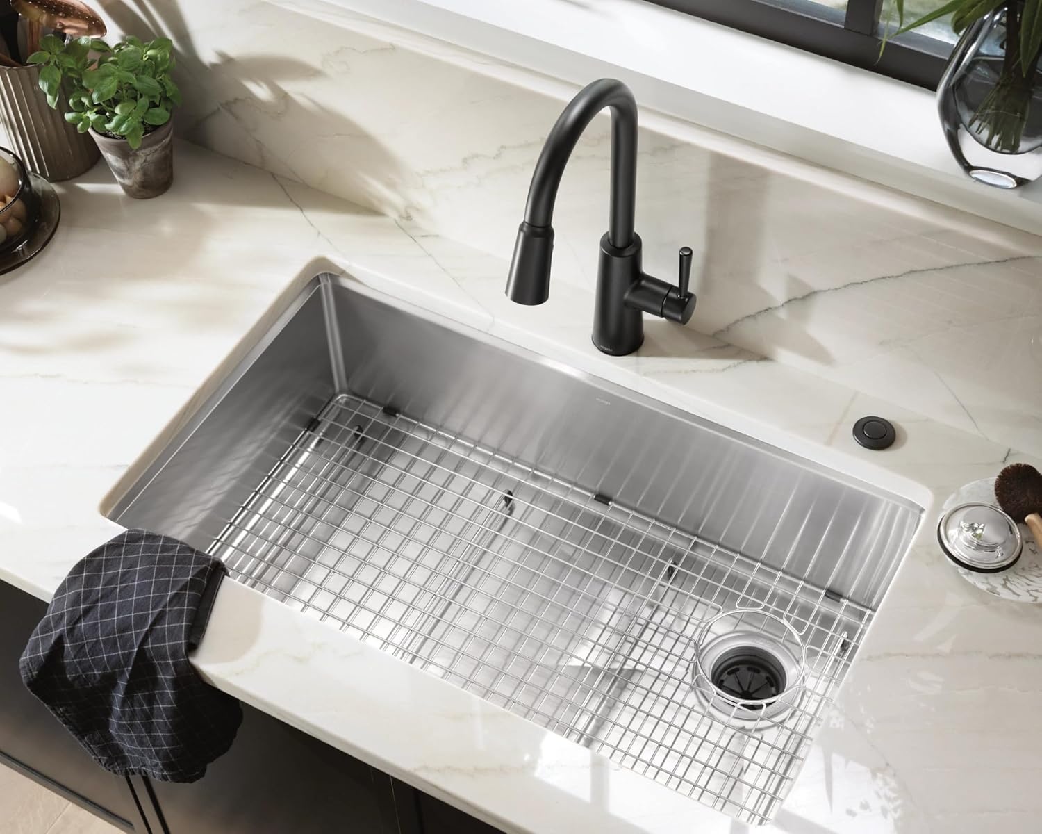 image:imageMoen GS161202R Luxe Chef Workstation System 33Inch Dual Mount Single Bowl Kitchen Sink Stainless SteelSingle Bowl