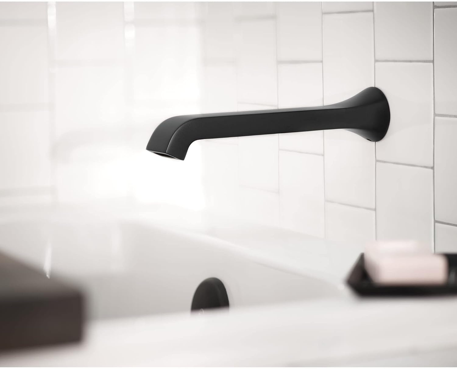 image:imageMoen Genta LX Single Handle Wall Mount Tub Filler Contemporary High Flow Tub Faucet with 10Inch Spout Reach Brushed Nickel WT901BNBrushed Nickel