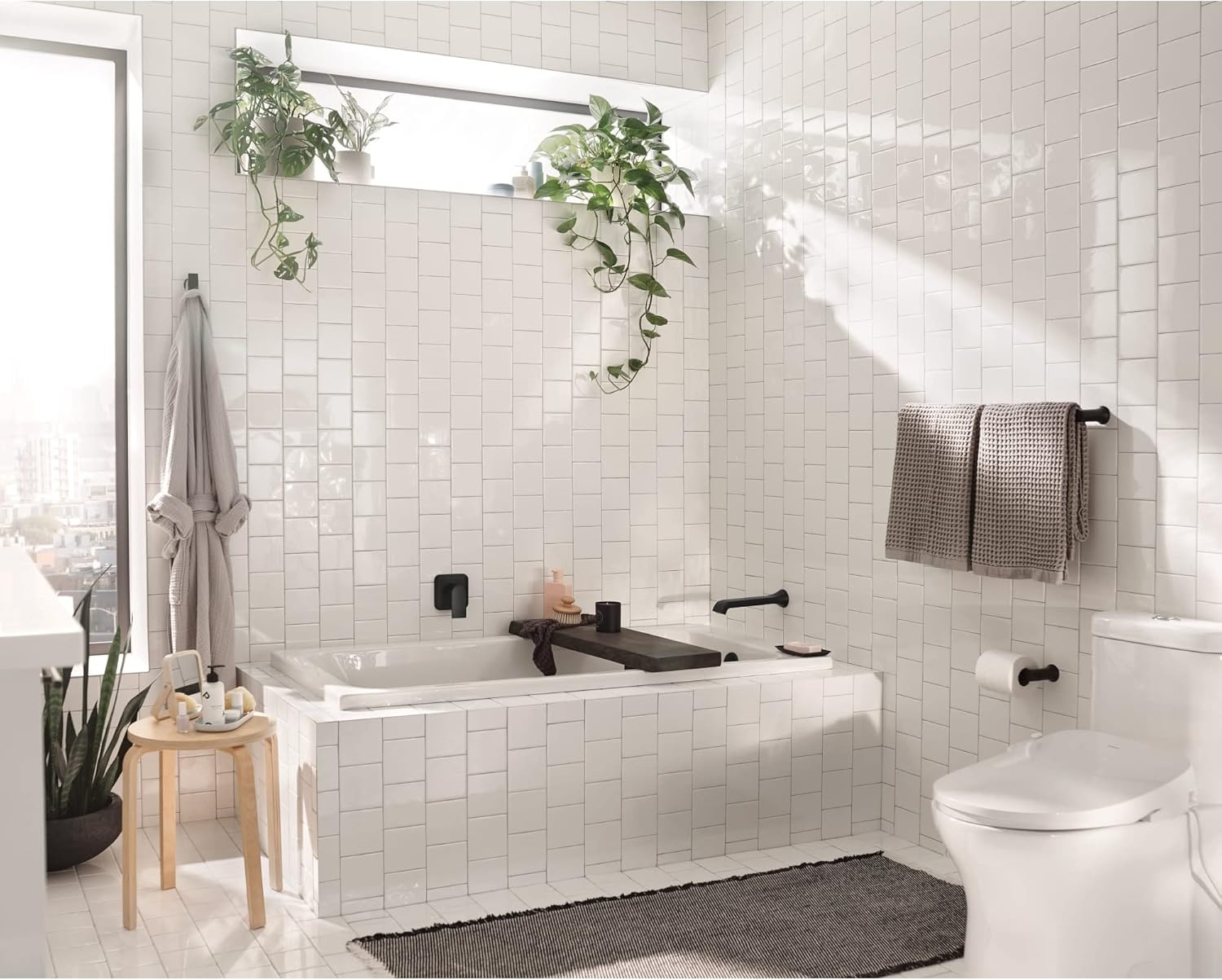 image:imageMoen Genta LX Single Handle Wall Mount Tub Filler Contemporary High Flow Tub Faucet with 10Inch Spout Reach Brushed Nickel WT901BNBrushed Nickel