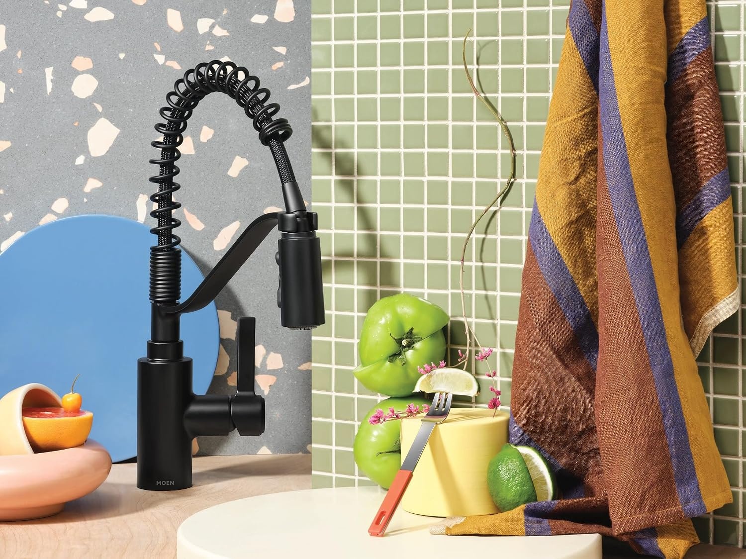 image:imageMoen Genta LX Spring Faucet with Power Boost Modern Kitchen Faucet with OneHandle PreRinse Easy Installation Chrome 5926Matte Black