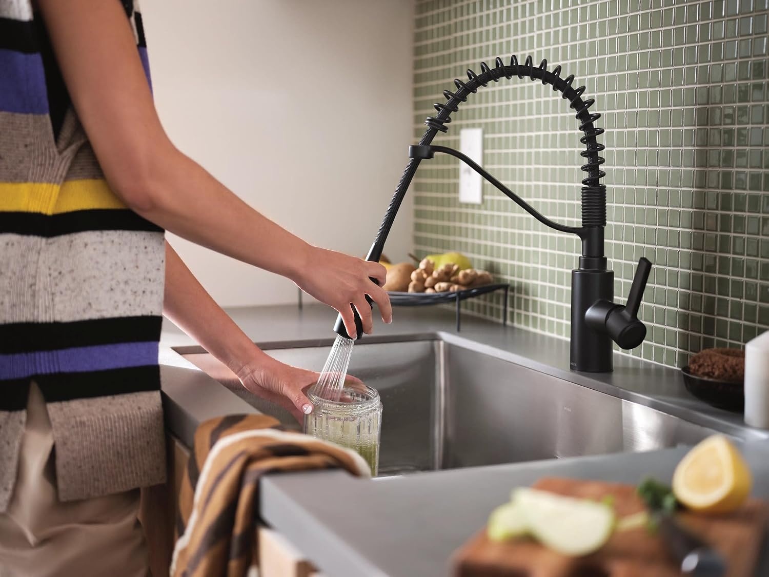 image:imageMoen Genta LX Spring Faucet with Power Boost Modern Kitchen Faucet with OneHandle PreRinse Easy Installation Chrome 5926Matte Black
