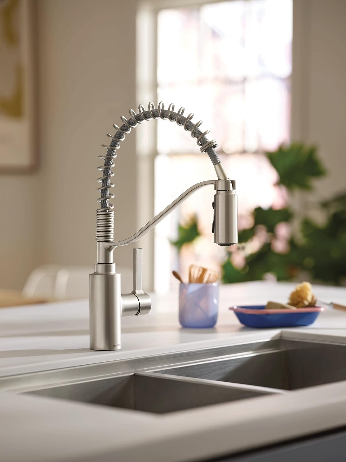 image:imageMoen Genta LX Spring Faucet with Power Boost Modern Kitchen Faucet with OneHandle PreRinse Easy Installation Chrome 5926Spot Resist Stainless