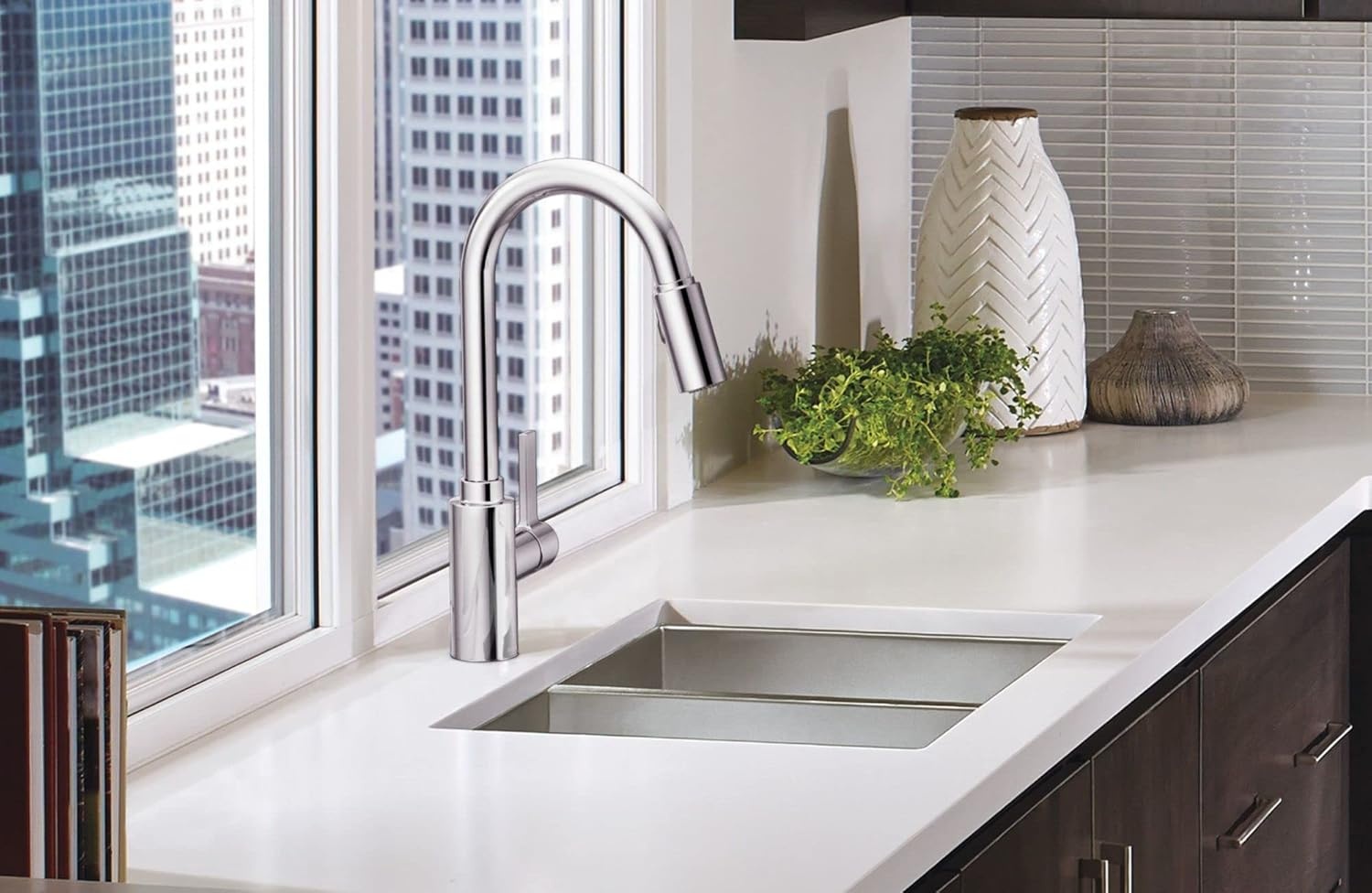 image:imageMoen Genta LX Touchless Kitchen Faucet MotionSense Wave Sensor High Arc Pulldown with Power Clean Spray OneHandle Chrome 7882EWCChrome