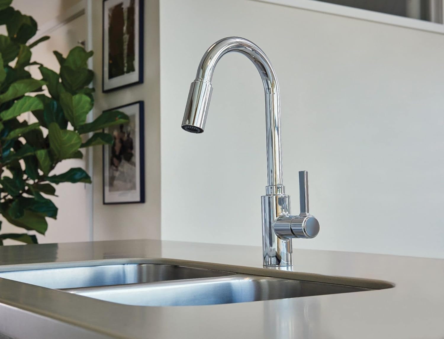 image:imageMoen Genta LX Touchless Kitchen Faucet MotionSense Wave Sensor High Arc Pulldown with Power Clean Spray OneHandle Chrome 7882EWCChrome