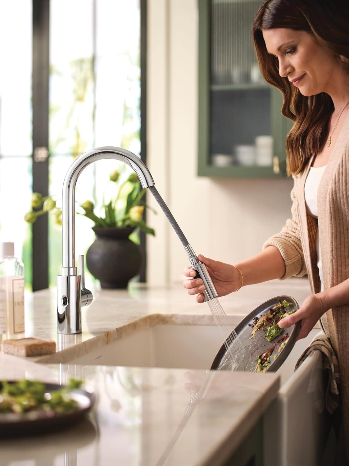 image:imageMoen Genta LX Touchless Kitchen Faucet MotionSense Wave Sensor High Arc Pulldown with Power Clean Spray OneHandle Chrome 7882EWCChrome