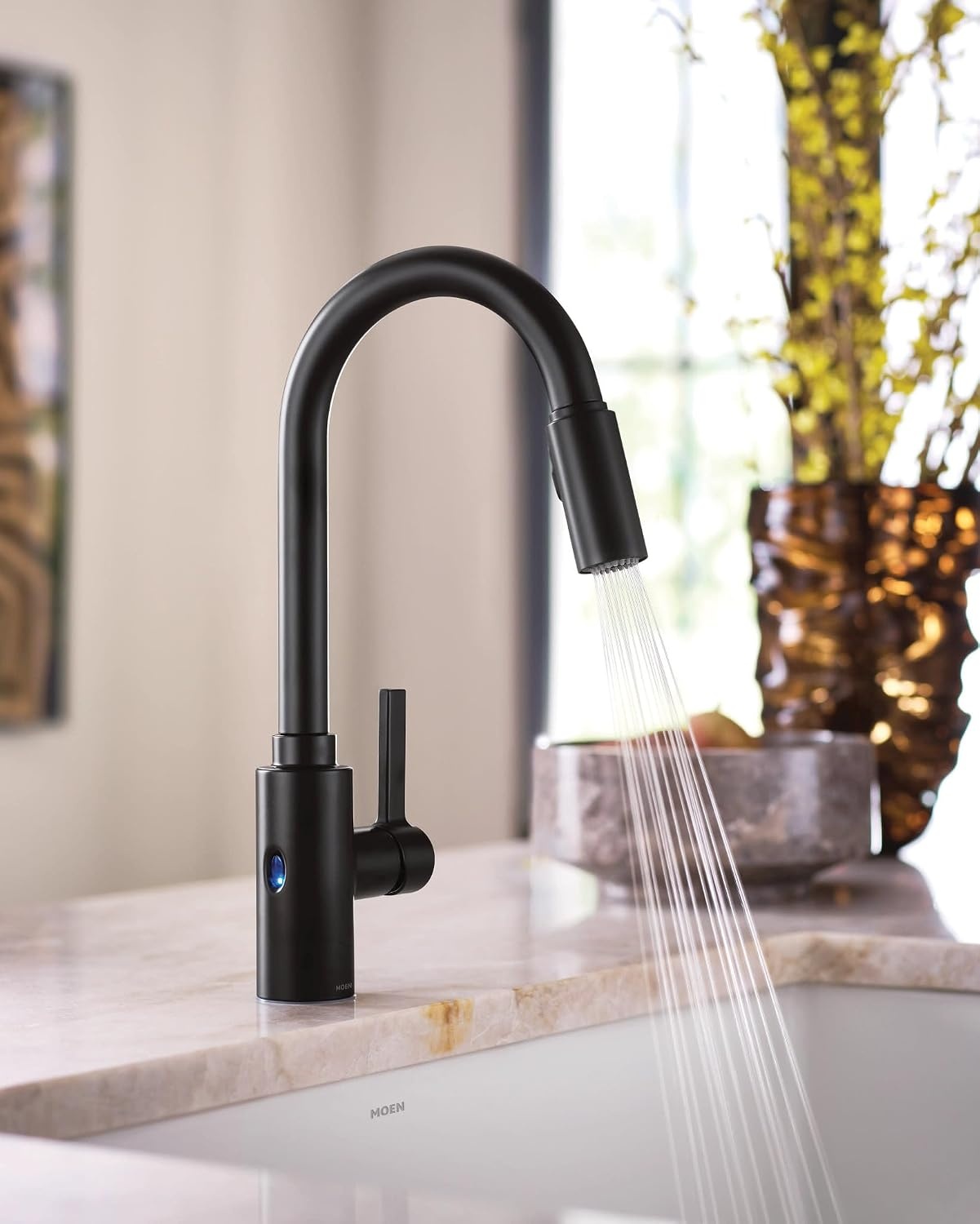 image:imageMoen Genta LX Touchless Kitchen Faucet MotionSense Wave Sensor High Arc Pulldown with Power Clean Spray OneHandle Chrome 7882EWCMatte Black
