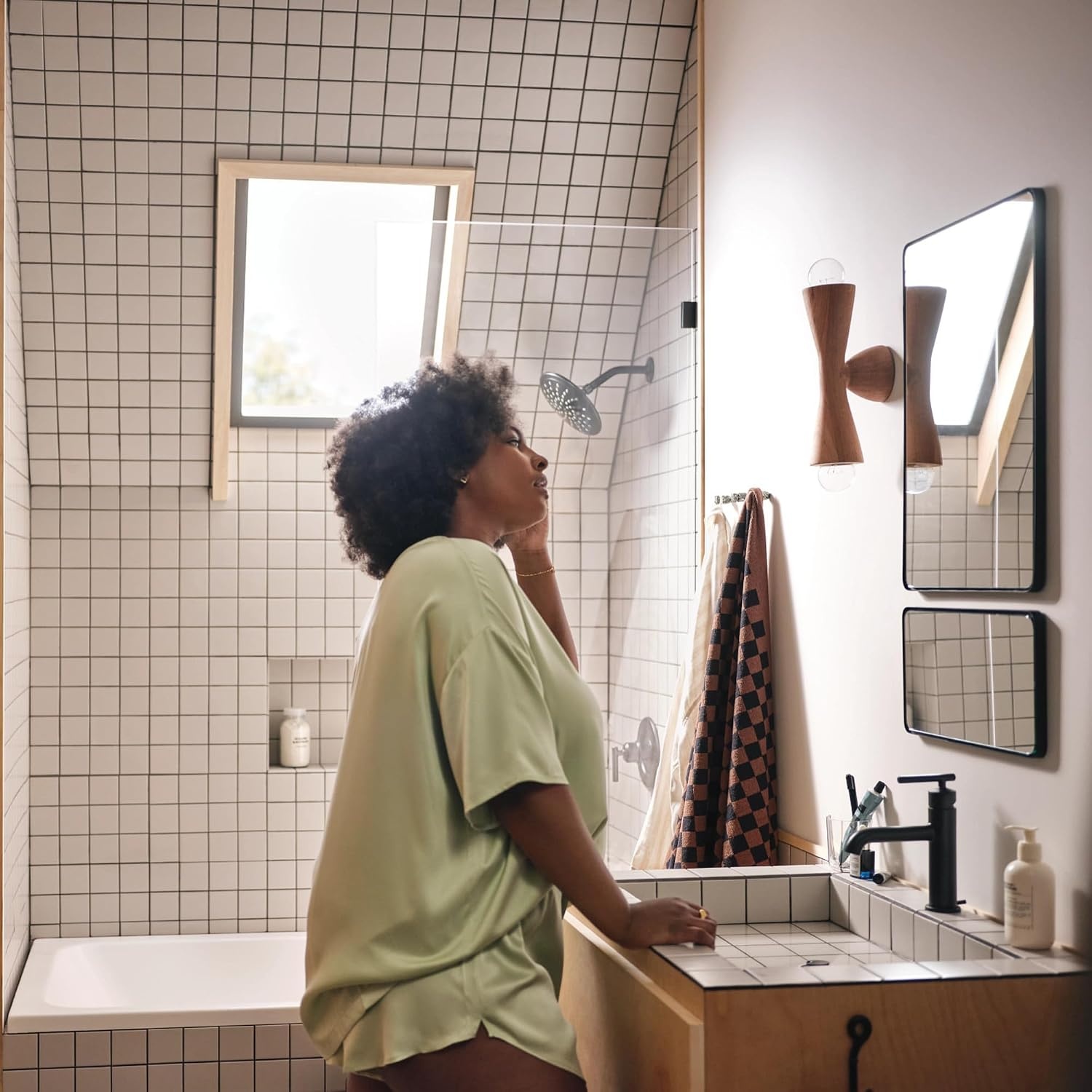 image:imageMoen Gibson Chrome PosiTemp Pressure Balancing Modern Shower Trim with 8Inch Rain Shower Head Valve Required T3002EPMatte Black