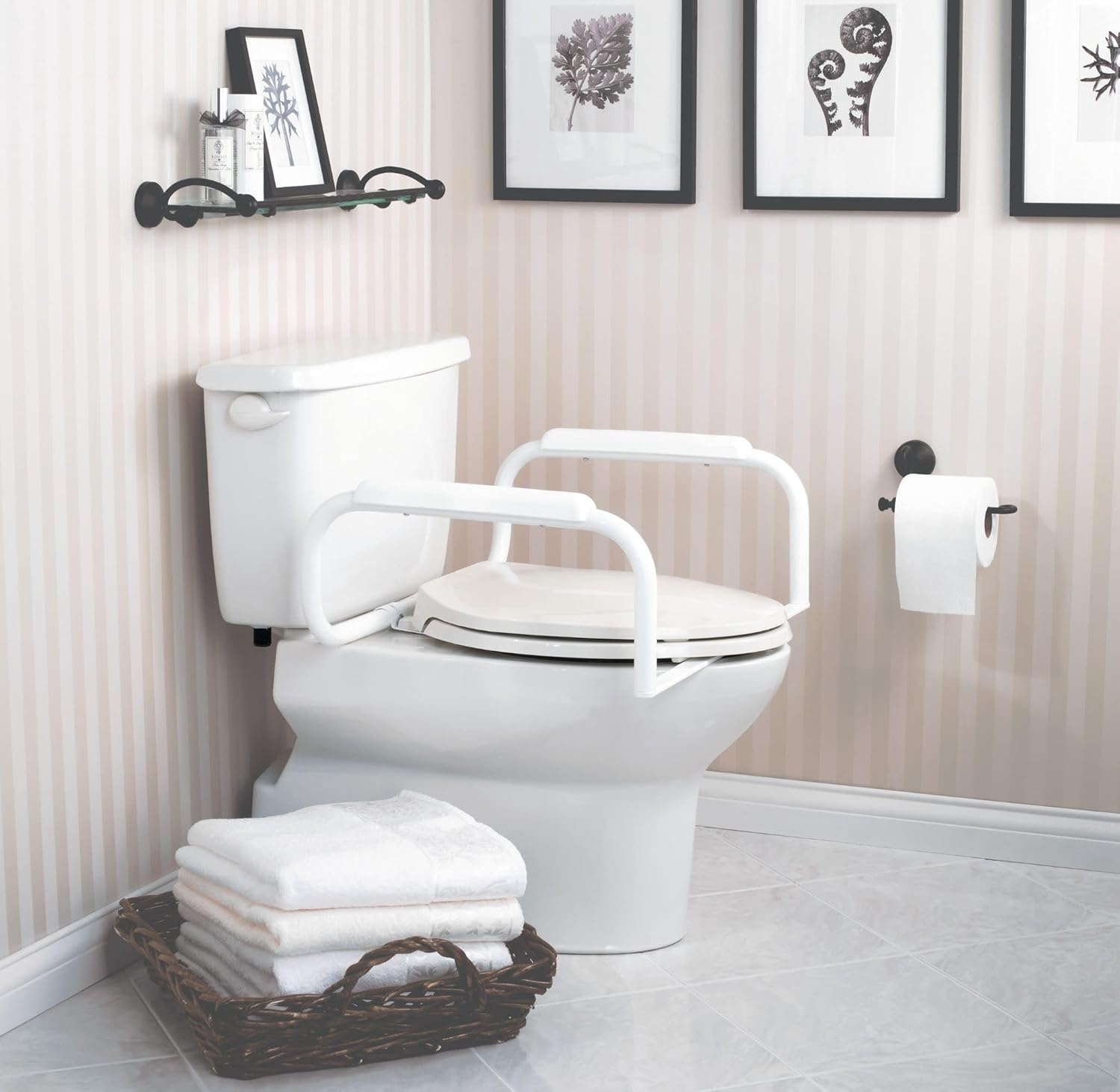 image:imageMoen Glacier White Home Care Bathroom Safety Toilet Grab Bar Toilet Rails for Seniors DN7015