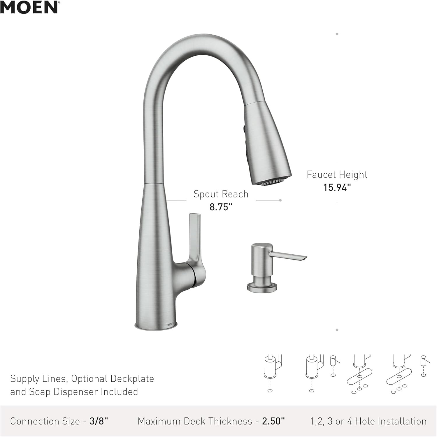 image:imageMoen Haelyn Matte Black Touchless SingleHandle PullDown Sprayer Kitchen Faucet with Soap Dispenser Features Power Clean for a Faster Wash 87627EWBLChrome