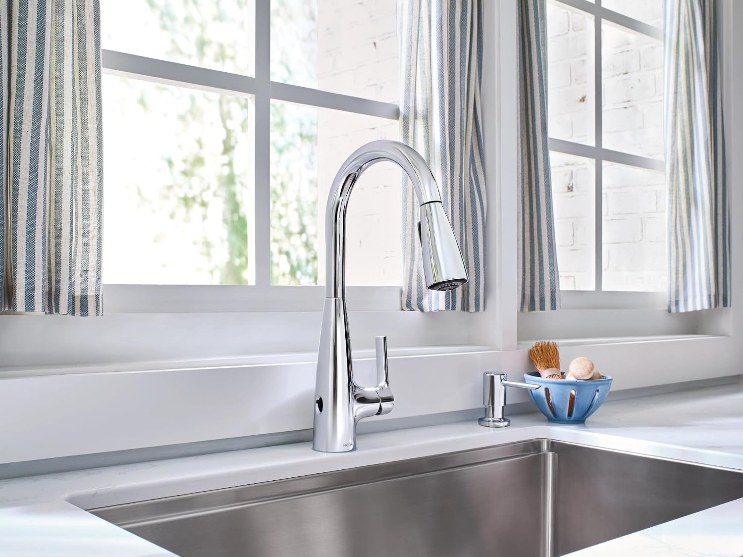 image:imageMoen Haelyn Matte Black Touchless SingleHandle PullDown Sprayer Kitchen Faucet with Soap Dispenser Features Power Clean for a Faster Wash 87627EWBLChrome
