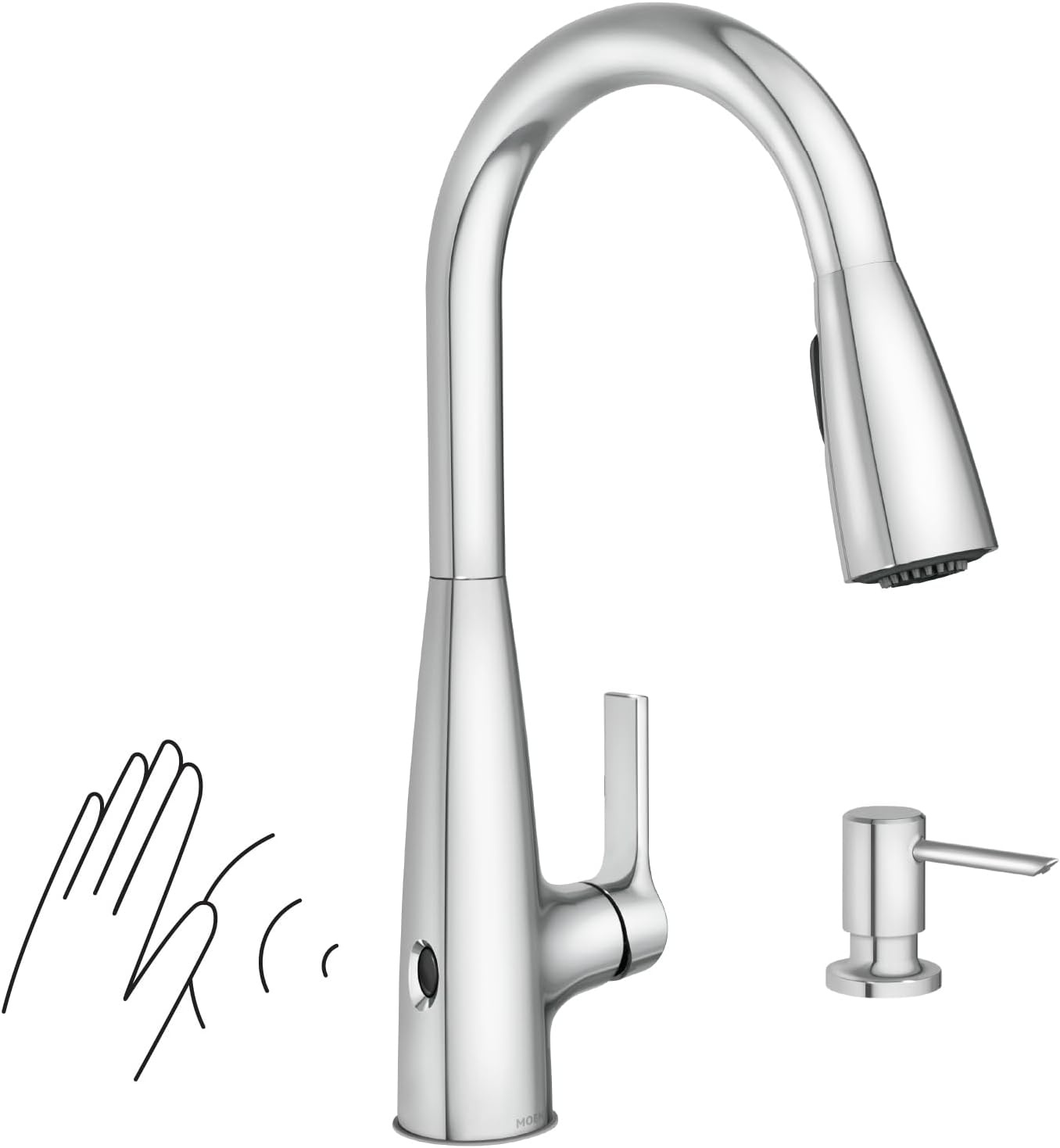 image:imageMoen Haelyn Matte Black Touchless SingleHandle PullDown Sprayer Kitchen Faucet with Soap Dispenser Features Power Clean for a Faster Wash 87627EWBLChrome