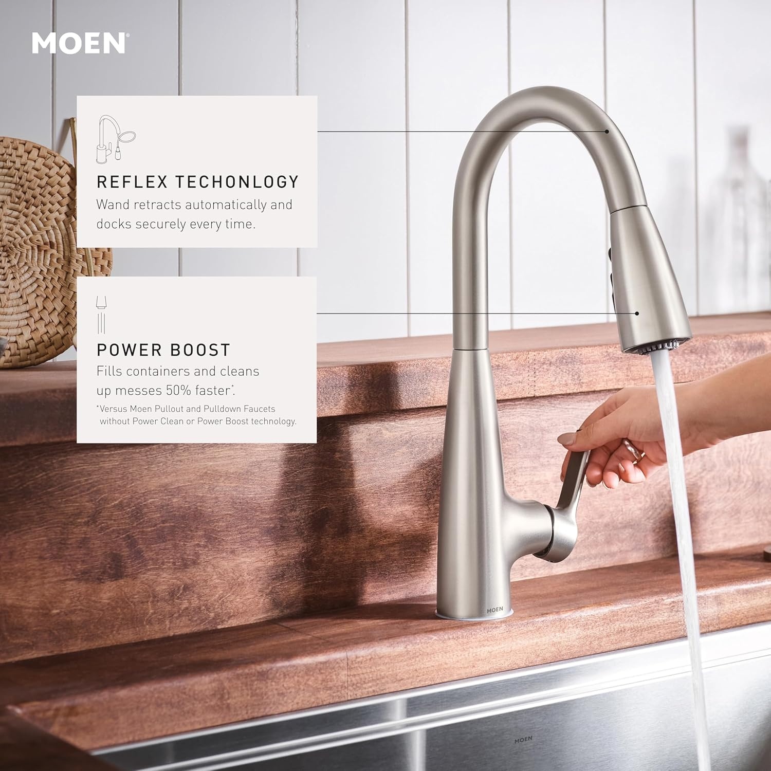 image:imageMoen Haelyn Matte Black Touchless SingleHandle PullDown Sprayer Kitchen Faucet with Soap Dispenser Features Power Clean for a Faster Wash 87627EWBLChrome