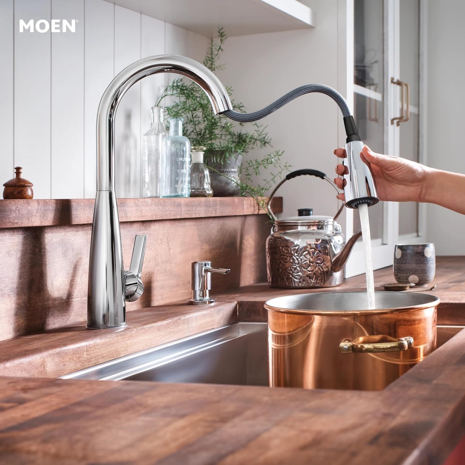image:imageMoen Haelyn Matte Black Touchless SingleHandle PullDown Sprayer Kitchen Faucet with Soap Dispenser Features Power Clean for a Faster Wash 87627EWBLChrome