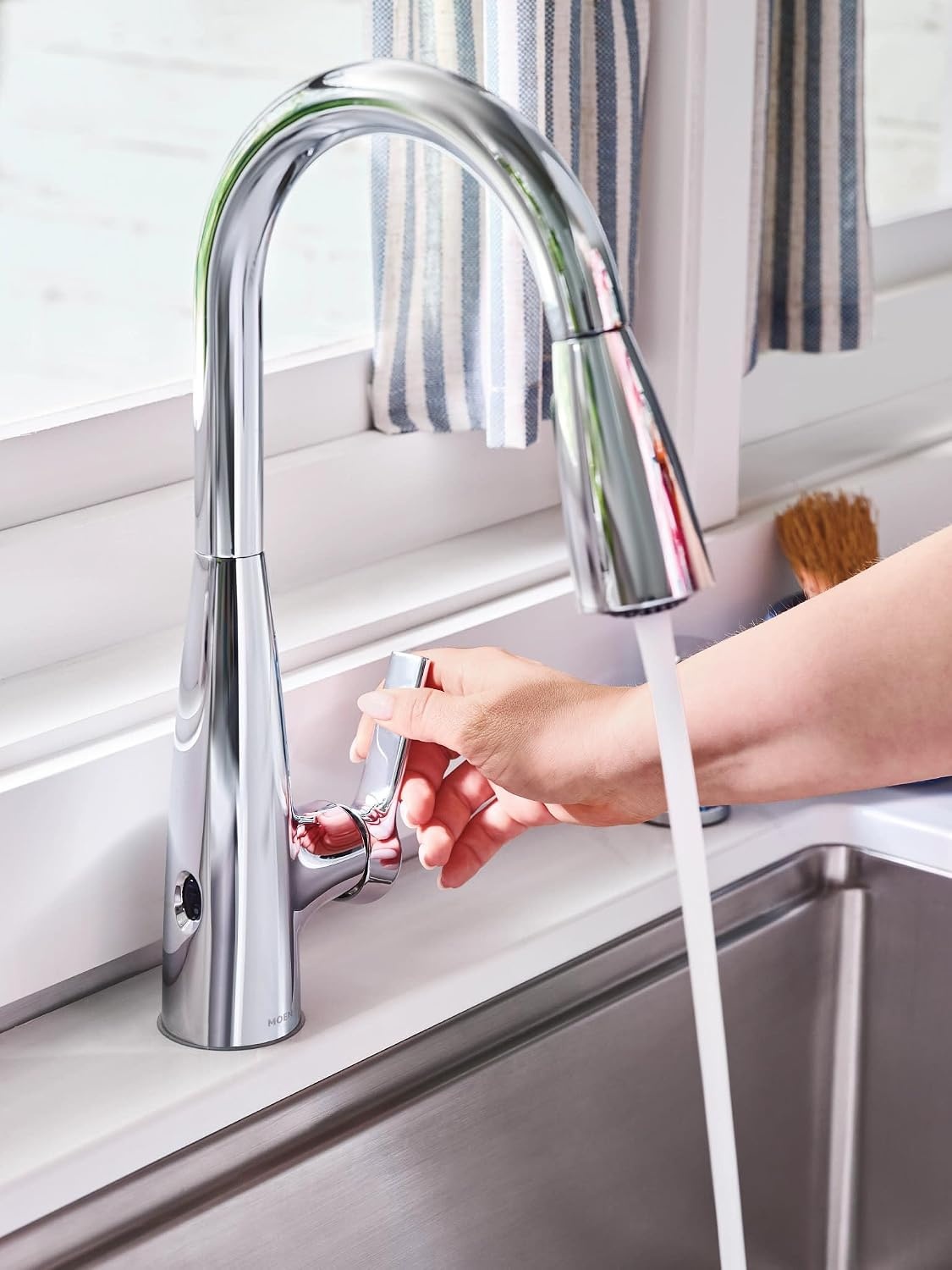 image:imageMoen Haelyn Matte Black Touchless SingleHandle PullDown Sprayer Kitchen Faucet with Soap Dispenser Features Power Clean for a Faster Wash 87627EWBLChrome