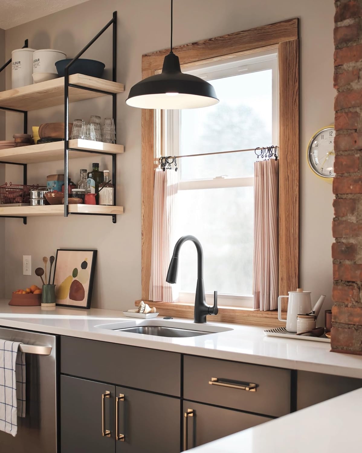 image:imageMoen Haelyn Matte Black Touchless SingleHandle PullDown Sprayer Kitchen Faucet with Soap Dispenser Features Power Clean for a Faster Wash 87627EWBLMatte Black
