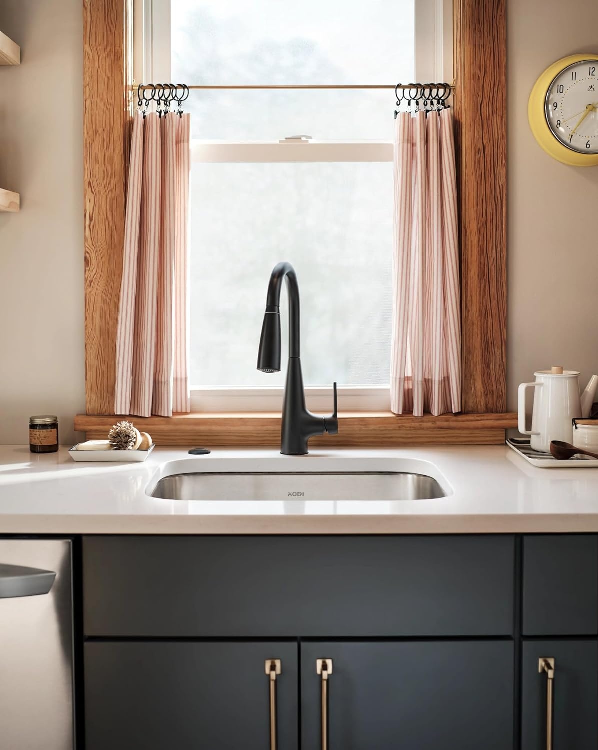 image:imageMoen Haelyn Matte Black Touchless SingleHandle PullDown Sprayer Kitchen Faucet with Soap Dispenser Features Power Clean for a Faster Wash 87627EWBLMatte Black