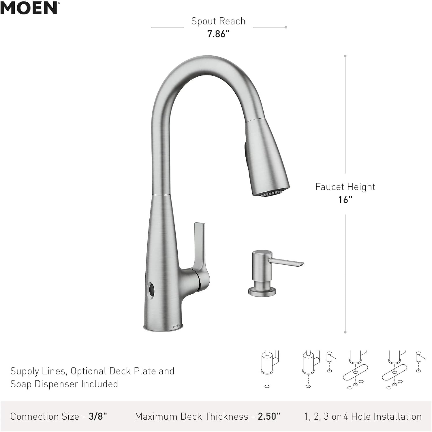 image:imageMoen Haelyn Matte Black Touchless SingleHandle PullDown Sprayer Kitchen Faucet with Soap Dispenser Features Power Clean for a Faster Wash 87627EWBLSpot Resist Stainless