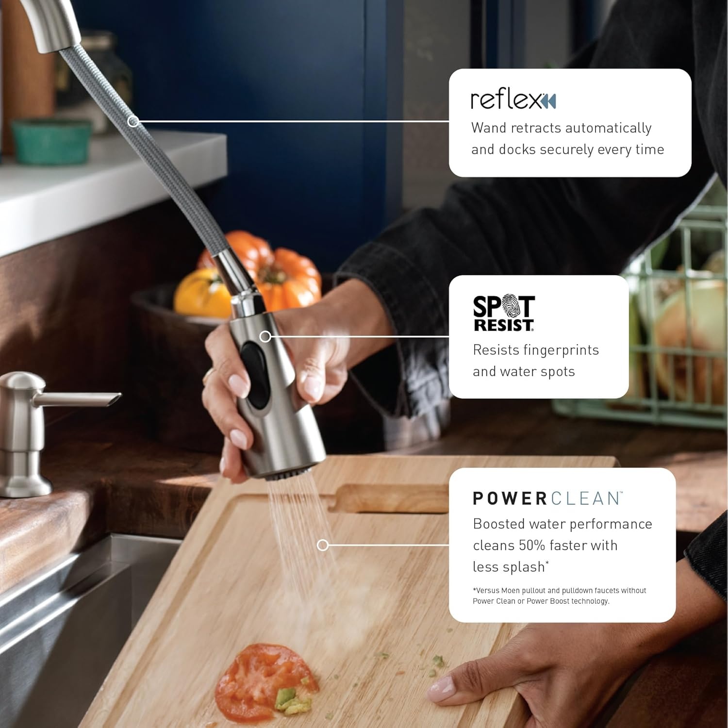 image:imageMoen Haelyn Matte Black Touchless SingleHandle PullDown Sprayer Kitchen Faucet with Soap Dispenser Features Power Clean for a Faster Wash 87627EWBLSpot Resist Stainless