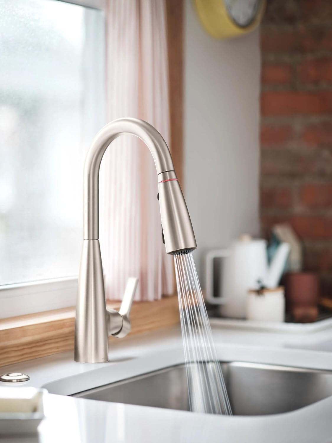 image:imageMoen Haelyn Matte Black Touchless SingleHandle PullDown Sprayer Kitchen Faucet with Soap Dispenser Features Power Clean for a Faster Wash 87627EWBLSpot Resist Stainless