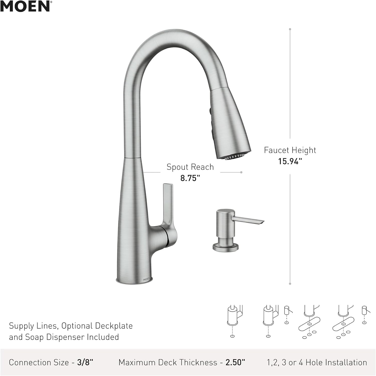 image:imageMoen Haelyn Matte Black Touchless SingleHandle PullDown Sprayer Kitchen Faucet with Soap Dispenser Features Power Clean for a Faster Wash 87627EWBLSpot Resist Stainless