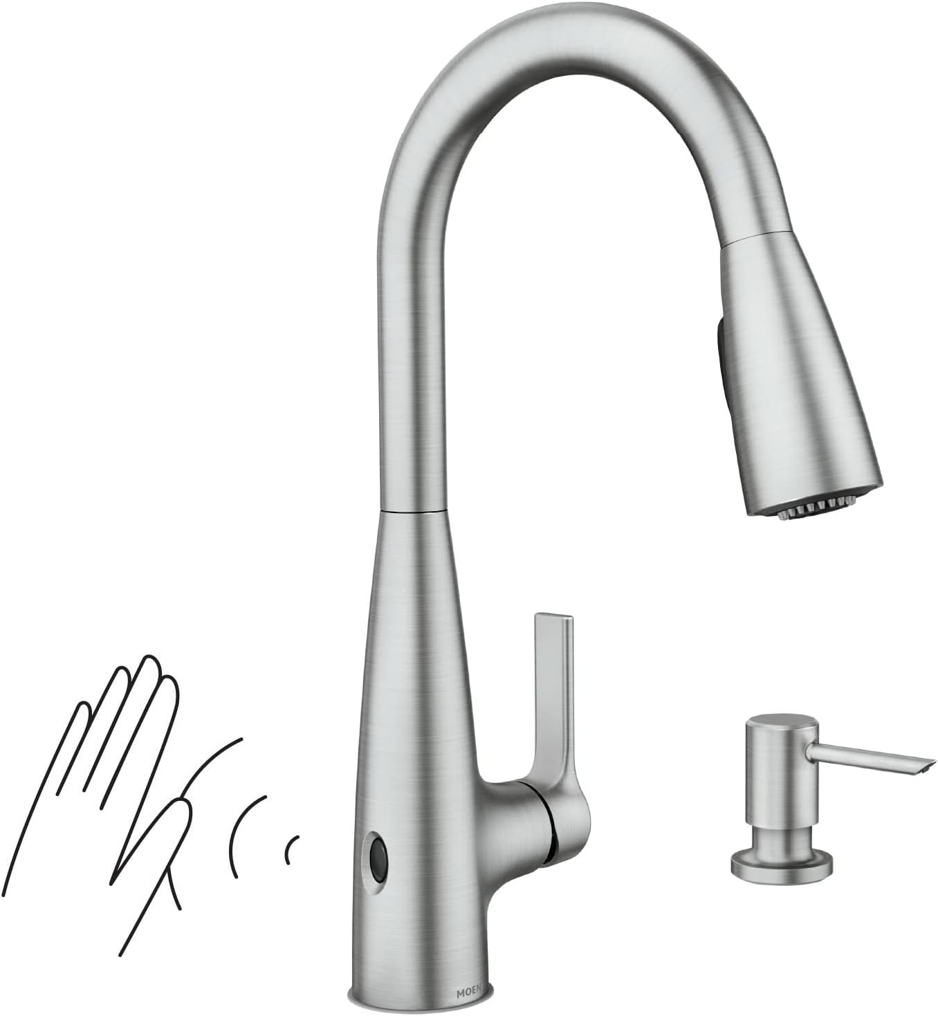 image:imageMoen Haelyn Matte Black Touchless SingleHandle PullDown Sprayer Kitchen Faucet with Soap Dispenser Features Power Clean for a Faster Wash 87627EWBLSpot Resist Stainless