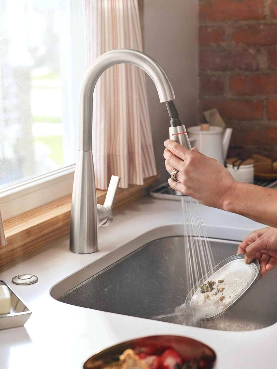 image:imageMoen Haelyn Matte Black Touchless SingleHandle PullDown Sprayer Kitchen Faucet with Soap Dispenser Features Power Clean for a Faster Wash 87627EWBLSpot Resist Stainless