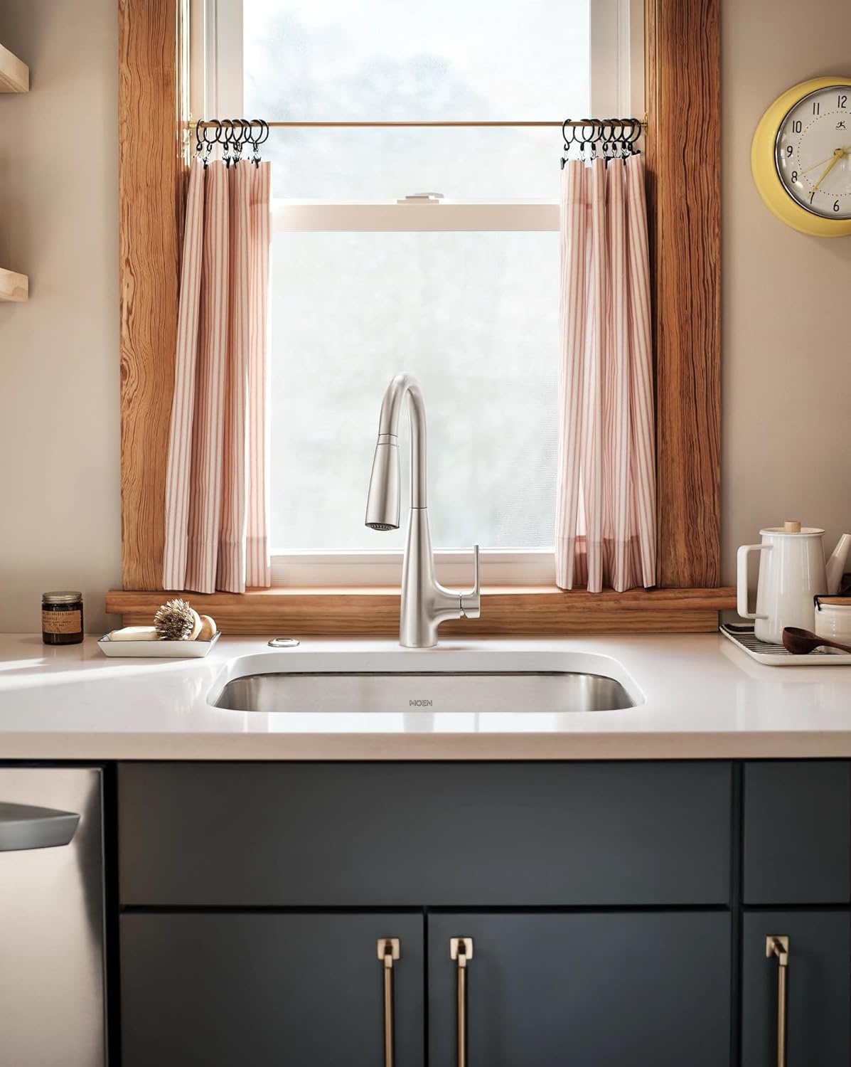 image:imageMoen Haelyn Matte Black Touchless SingleHandle PullDown Sprayer Kitchen Faucet with Soap Dispenser Features Power Clean for a Faster Wash 87627EWBLSpot Resist Stainless
