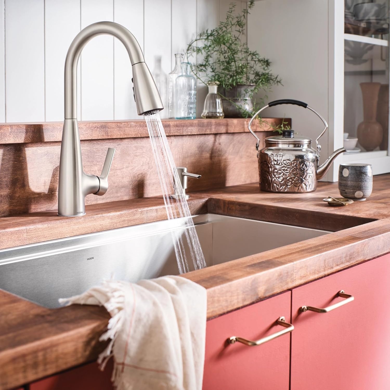 image:imageMoen Haelyn Matte Black Touchless SingleHandle PullDown Sprayer Kitchen Faucet with Soap Dispenser Features Power Clean for a Faster Wash 87627EWBLSpot Resist Stainless