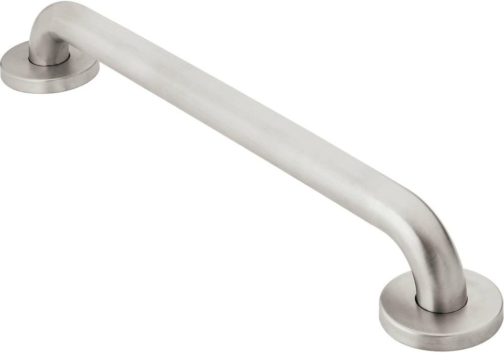 image:imageMoen Home Care Bathroom Safety 18 Inch Stainless Steel Handicap Grab Bar for Bathtub and Shower Elderly Assistance Product with Concealed Screws Polished Brass R8918Peened