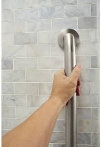 image:imageMoen Home Care Bathroom Safety 18 Inch Stainless Steel Handicap Grab Bar for Bathtub and Shower Elderly Assistance Product with Concealed Screws Polished Brass R8918Peened