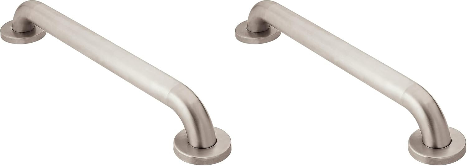 image:imageMoen Home Care Bathroom Safety 18 Inch Stainless Steel Handicap Grab Bar for Bathtub and Shower Elderly Assistance Product with Concealed Screws Polished Brass R8918Peened