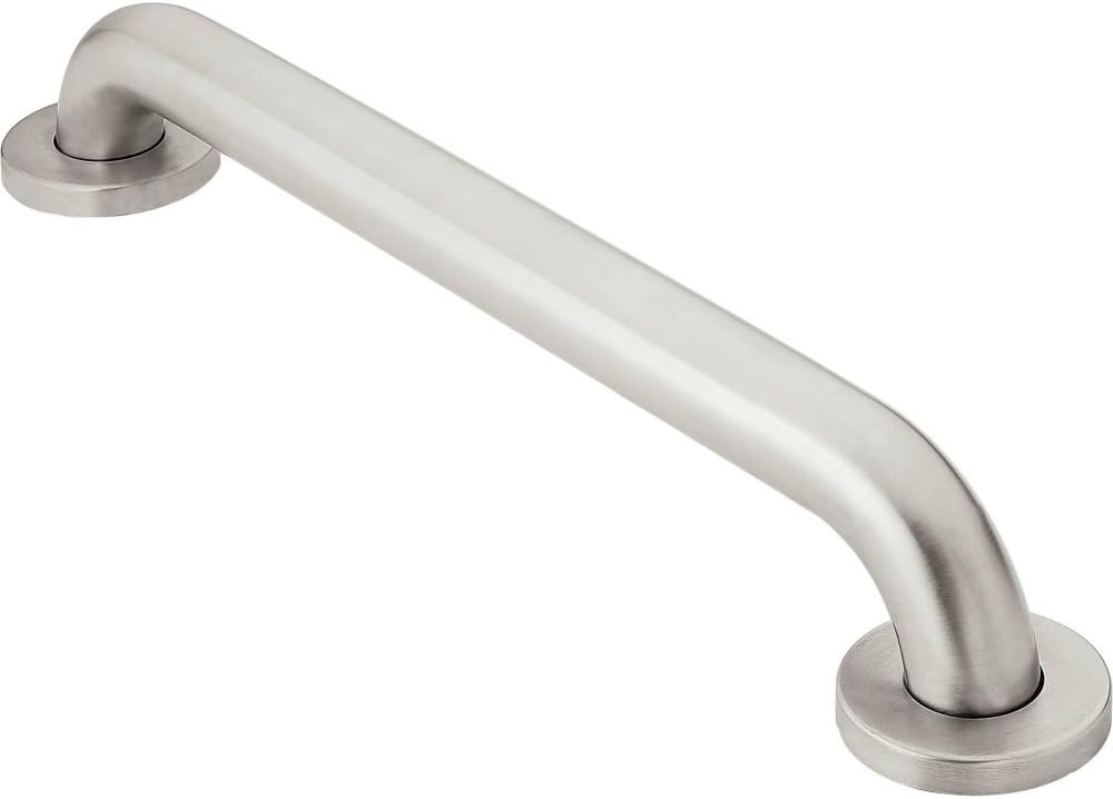 image:imageMoen Home Care Bathroom Safety 18 Inch Stainless Steel Handicap Grab Bar for Bathtub and Shower Elderly Assistance Product with Concealed Screws Polished Brass R8918Peened