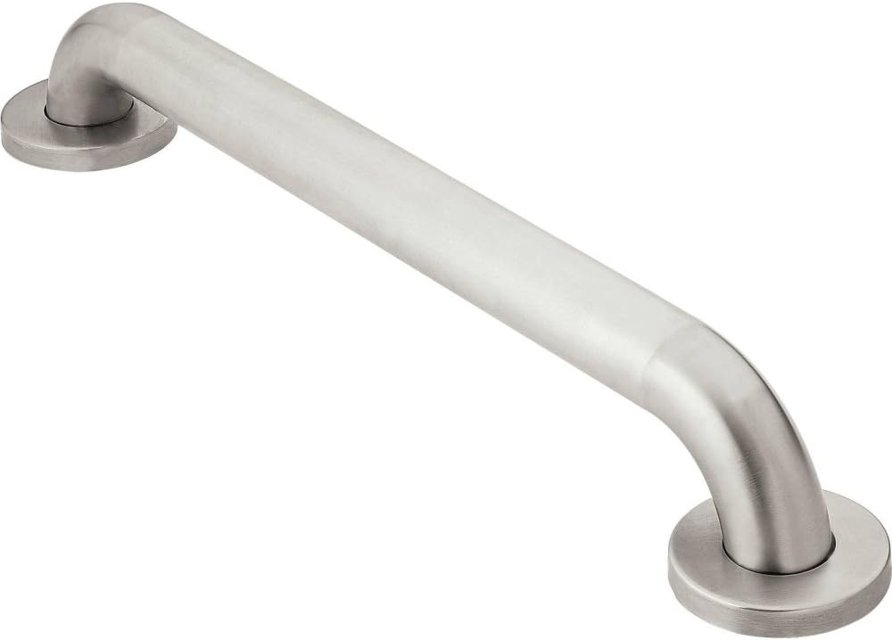 image:imageMoen Home Care Bathroom Safety 18 Inch Stainless Steel Handicap Grab Bar for Bathtub and Shower Elderly Assistance Product with Concealed Screws Polished Brass R8918Peened