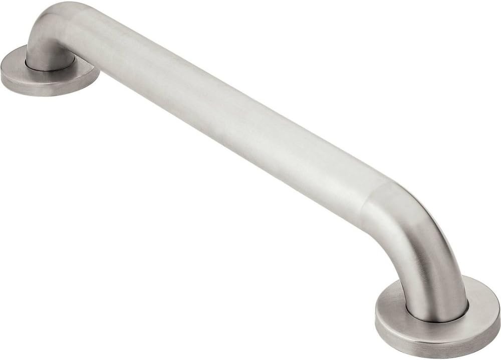 image:imageMoen Home Care Bathroom Safety 18 Inch Stainless Steel Handicap Grab Bar for Bathtub and Shower Elderly Assistance Product with Concealed Screws Polished Brass R8918Peened