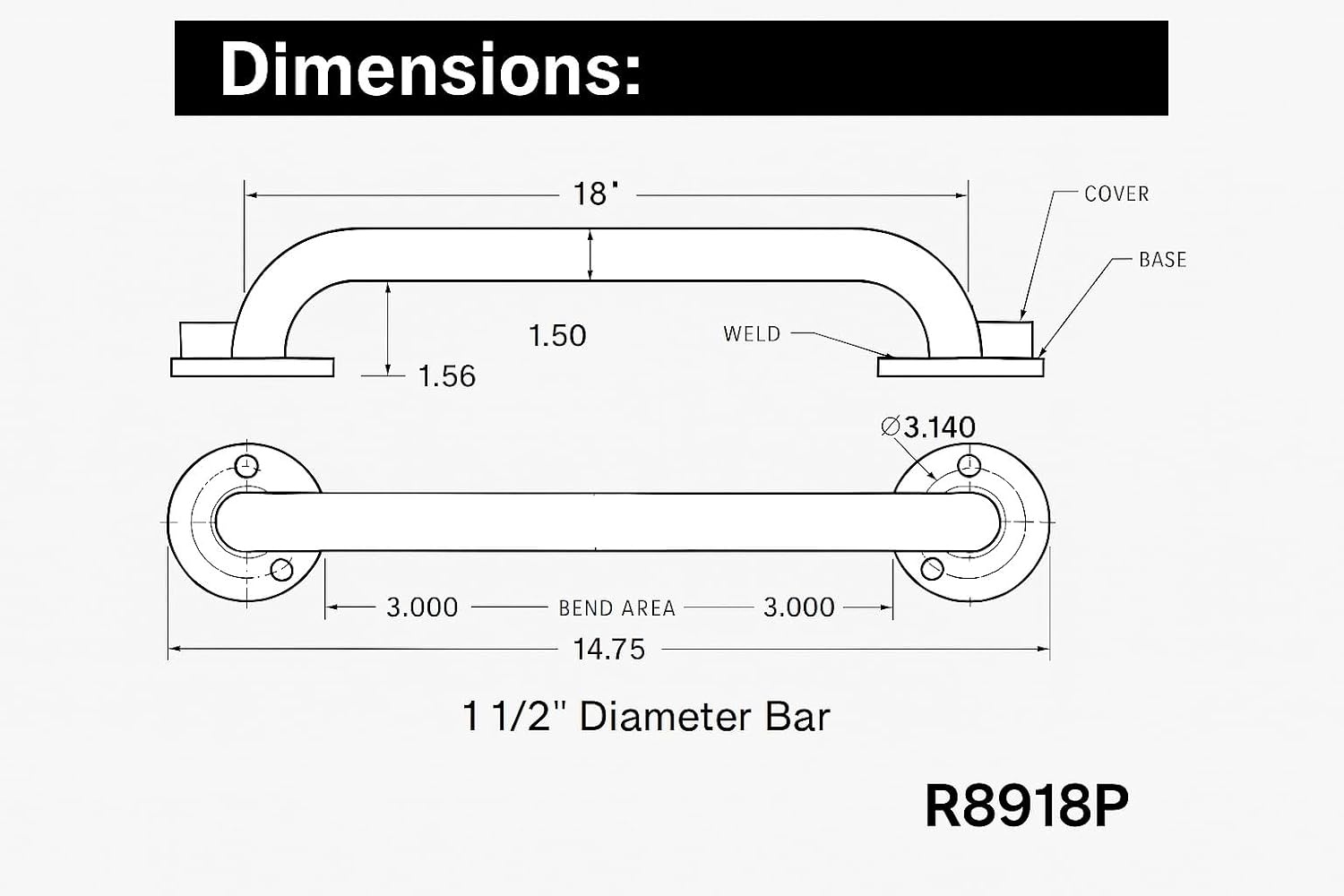 image:imageMoen Home Care Bathroom Safety 18 Inch Stainless Steel Handicap Grab Bar for Bathtub and Shower Elderly Assistance Product with Concealed Screws Polished Brass R8918Peened