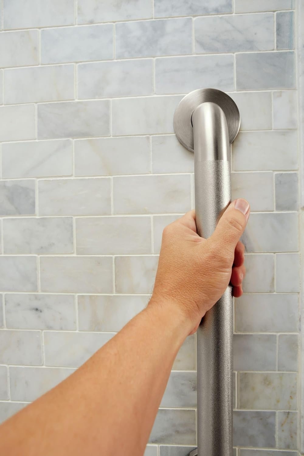 image:imageMoen Home Care Bathroom Safety 24 Inch Stainless Steel Handicap Grab Bar for Bathtub and Shower Slip Resistant Peened Texture Elderly Assistance Product Polished Brass R8724PInoxidable