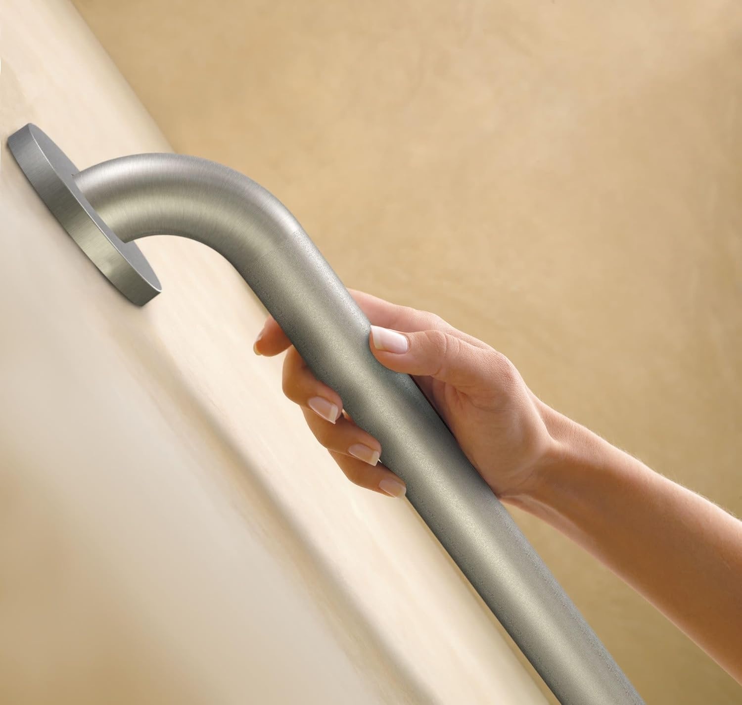 image:imageMoen Home Care Bathroom Safety 24 Inch Stainless Steel Handicap Grab Bar for Bathtub and Shower Slip Resistant Peened Texture Elderly Assistance Product Polished Brass R8724PInoxidable