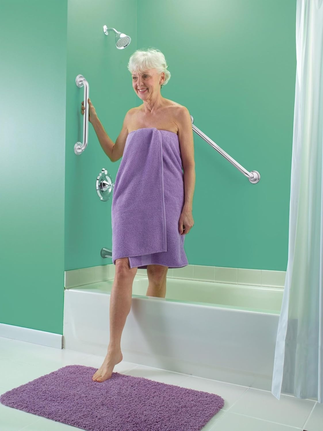 image:imageMoen Home Care MultiGrip Tub Safety Bar Glacier White Secure Bathroom Grab Bar for Bathtub Stability DN7005