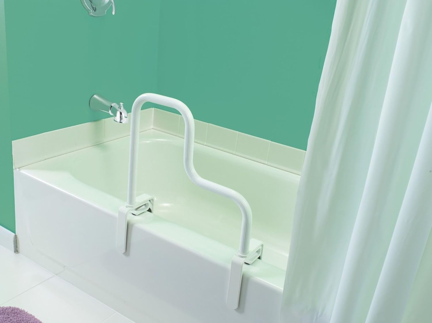 image:imageMoen Home Care MultiGrip Tub Safety Bar Glacier White Secure Bathroom Grab Bar for Bathtub Stability DN7005