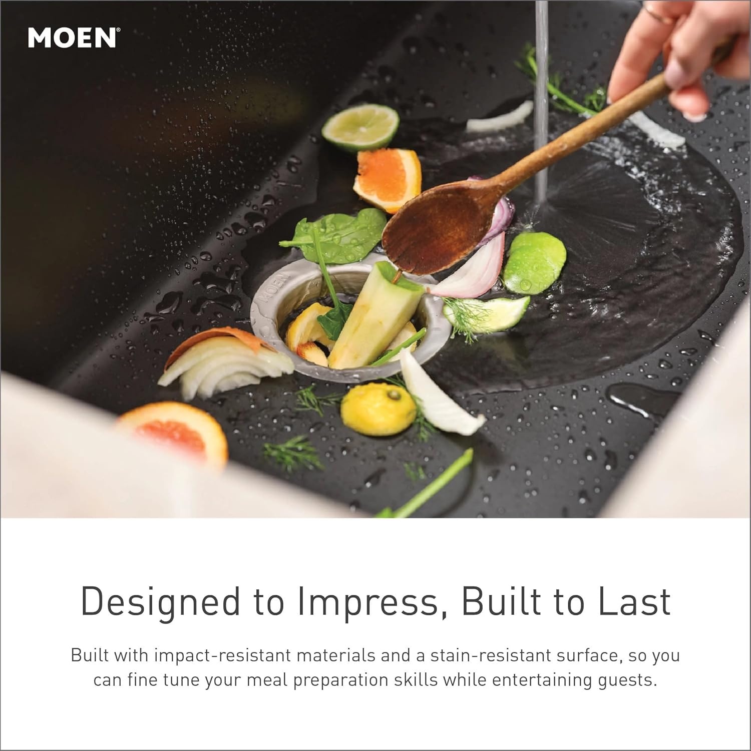 image:imageMoen Host Black Granite 33Inch Wide x 95Inch Deep Dual Mount Double Bowl Kitchen Sink GGB3024B