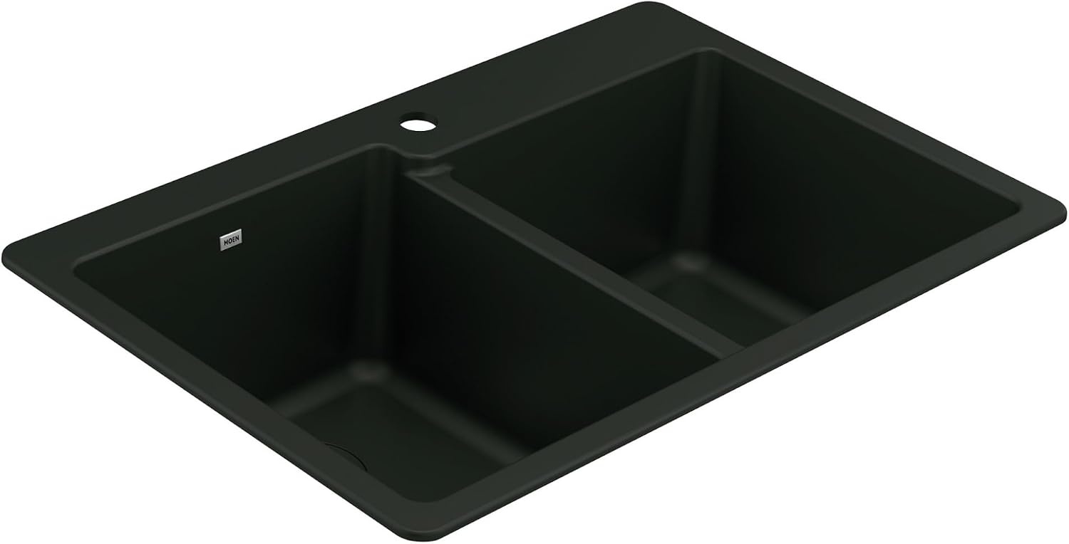 image:imageMoen Host Black Granite 33Inch Wide x 95Inch Deep Dual Mount Double Bowl Kitchen Sink GGB3024B
