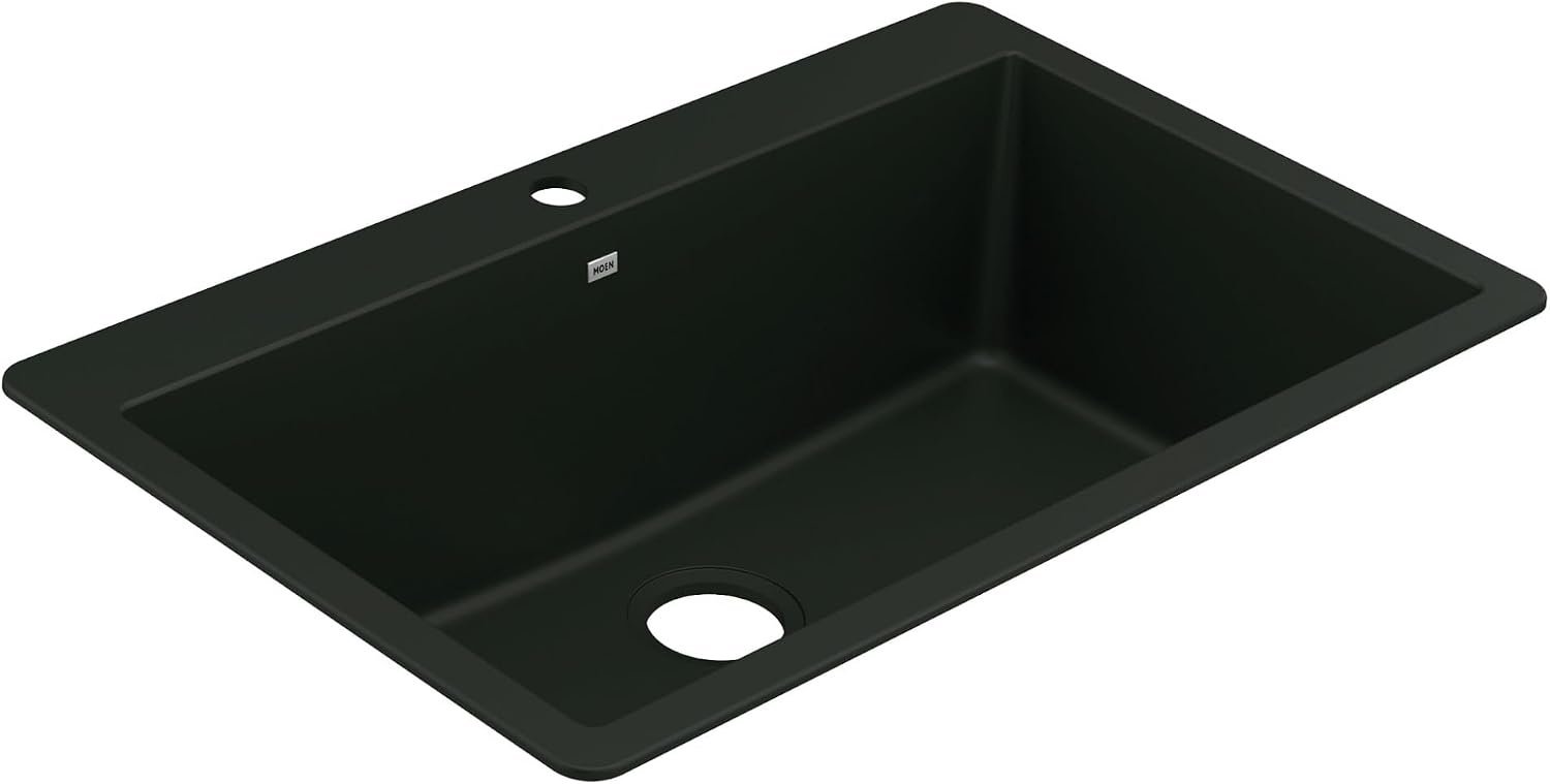 image:imageMoen Host Black Granite 33Inch Wide x 95Inch Deep Dual Mount Single Bowl Kitchen Sink GGB3026BBlack