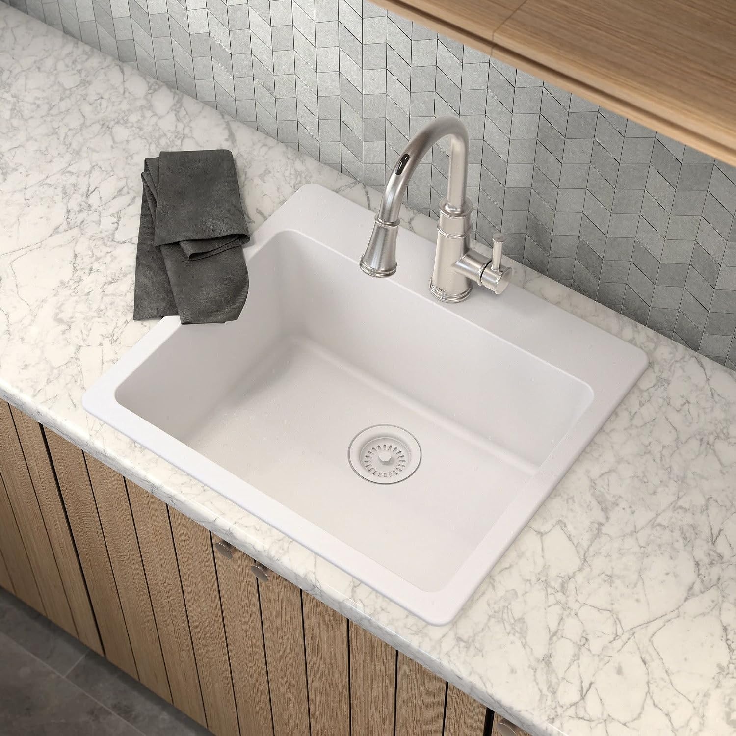 image:imageMoen Host Black Granite 33Inch Wide x 95Inch Deep Dual Mount Single Bowl Kitchen Sink GGB3026BWhite
