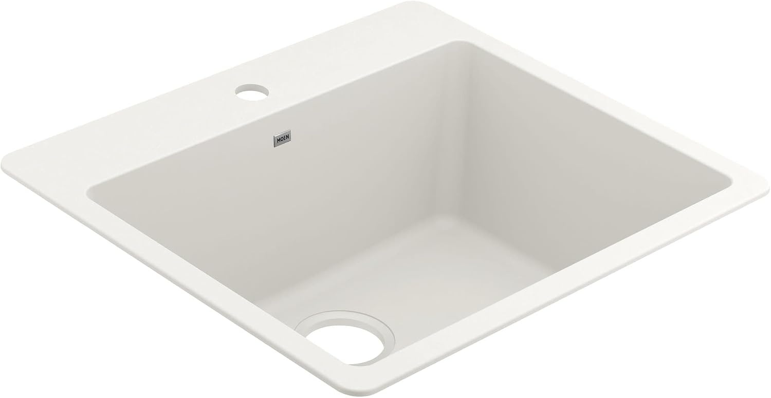 image:imageMoen Host Black Granite 33Inch Wide x 95Inch Deep Dual Mount Single Bowl Kitchen Sink GGB3026BWhite