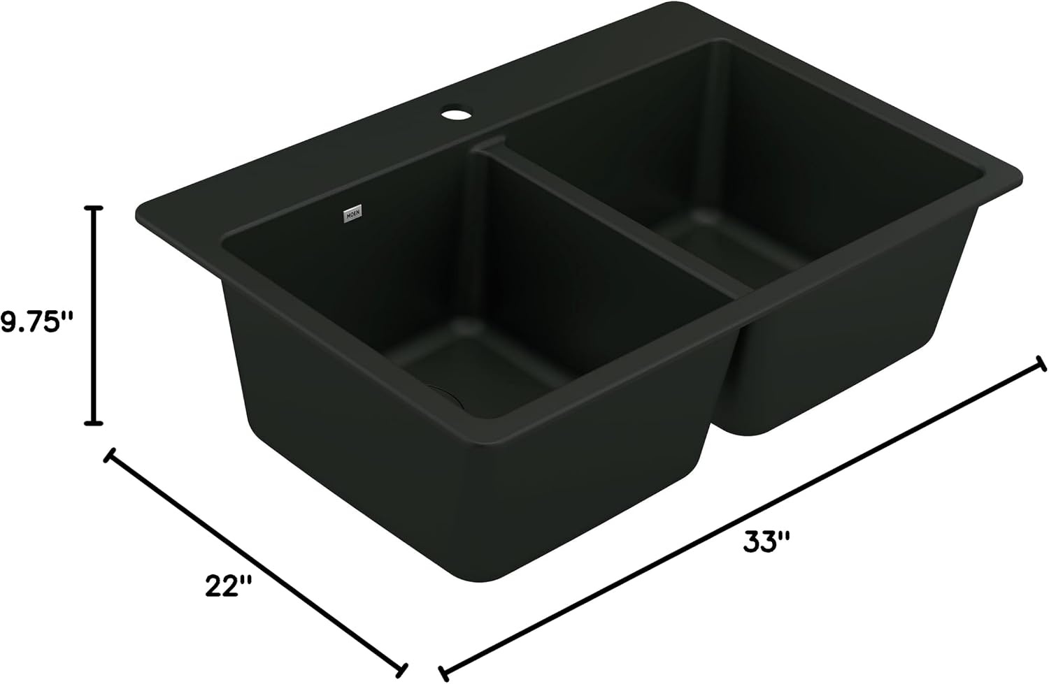 image:imageMoen Host White Granite 33Inch Wide x 95Inch Deep Dual Mount Double Bowl Kitchen Sink GGW3028BBlack