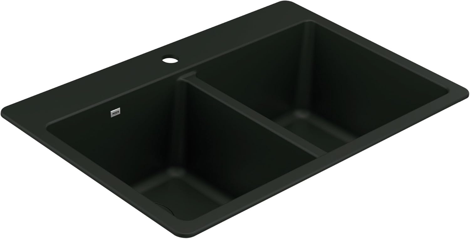 image:imageMoen Host White Granite 33Inch Wide x 95Inch Deep Dual Mount Double Bowl Kitchen Sink GGW3028BBlack